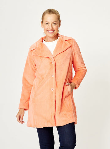 Elsbeth Faux Fur Coat - Tomato - 32192 - Clothes for Senior & Elderly Women
