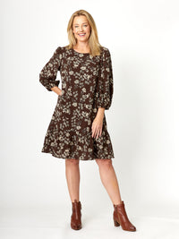 Cotton 3/4 Sleeve Tier Dress - Choc - 32194