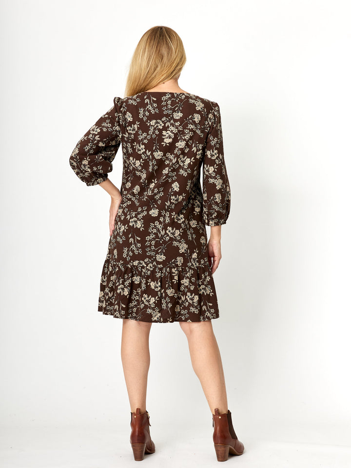 Cotton 3/4 Sleeve Tier Dress - Choc - 32194