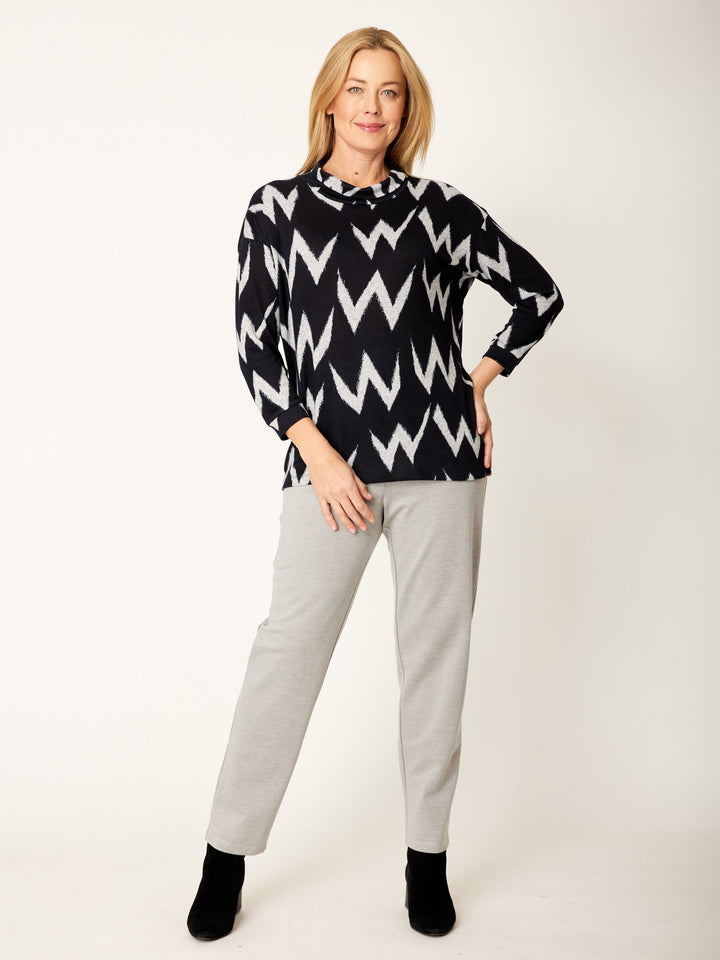 Tracey Print Loose Cowl Top - Navy - 32195