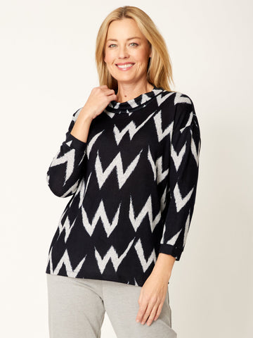 Tracey Print Loose Cowl Top - Navy - 32195 - 