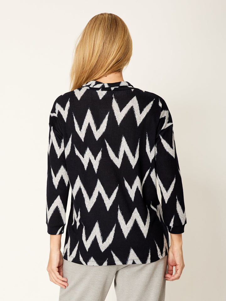 Tracey Print Loose Cowl Top - Navy - 32195