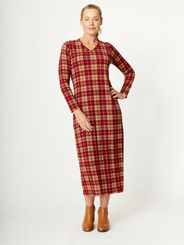 Vee Check Warm Dress - Berry - 32242 - 