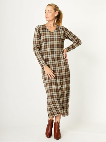Vee Check Warm Dress - Choc - 32242 - 