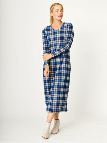 Vee Check Warm Dress - Navy - 32242 - 