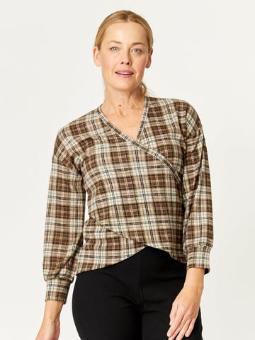 Wrap Check Top - Choc - 32244 - 
