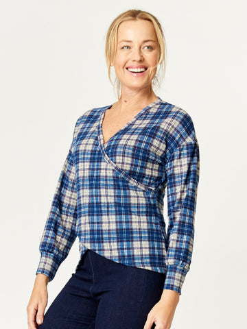 Wrap Check Top - Navy - 32244 - 