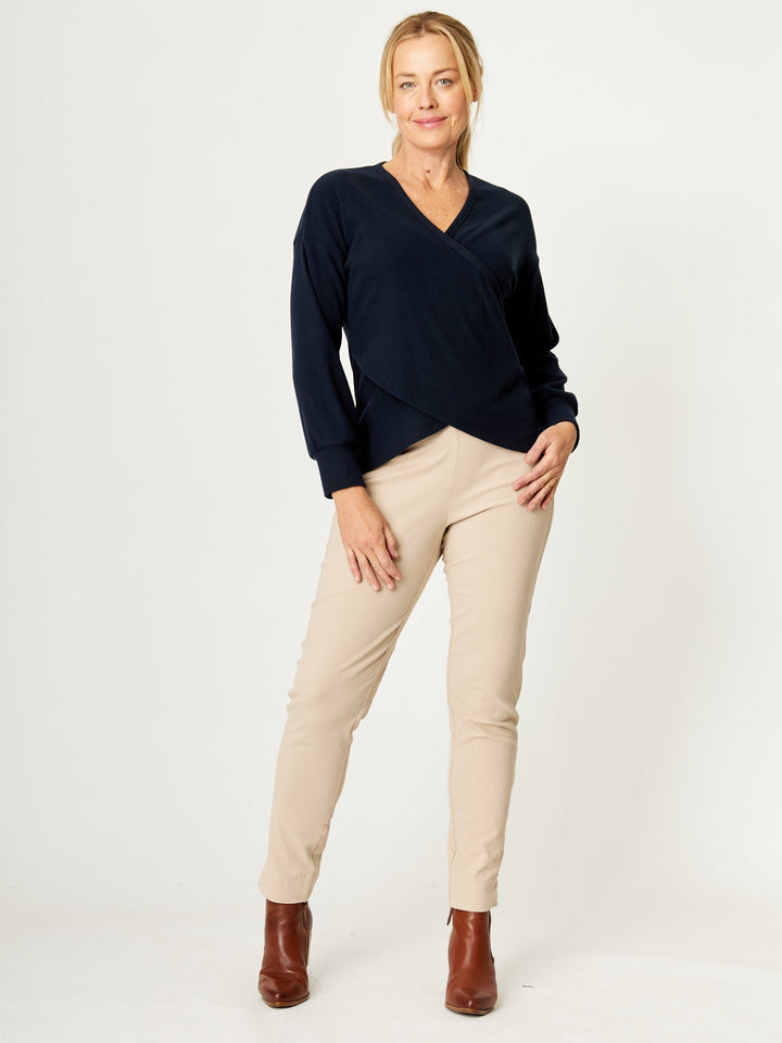 Wrap Core Knit Top - Navy - 32245