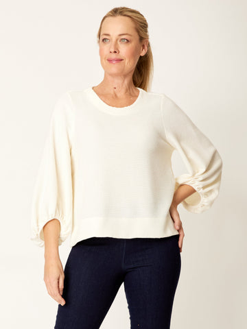 Color Pop Balloon Sleeve Top- Winter White - 32250 - Cordelia St
