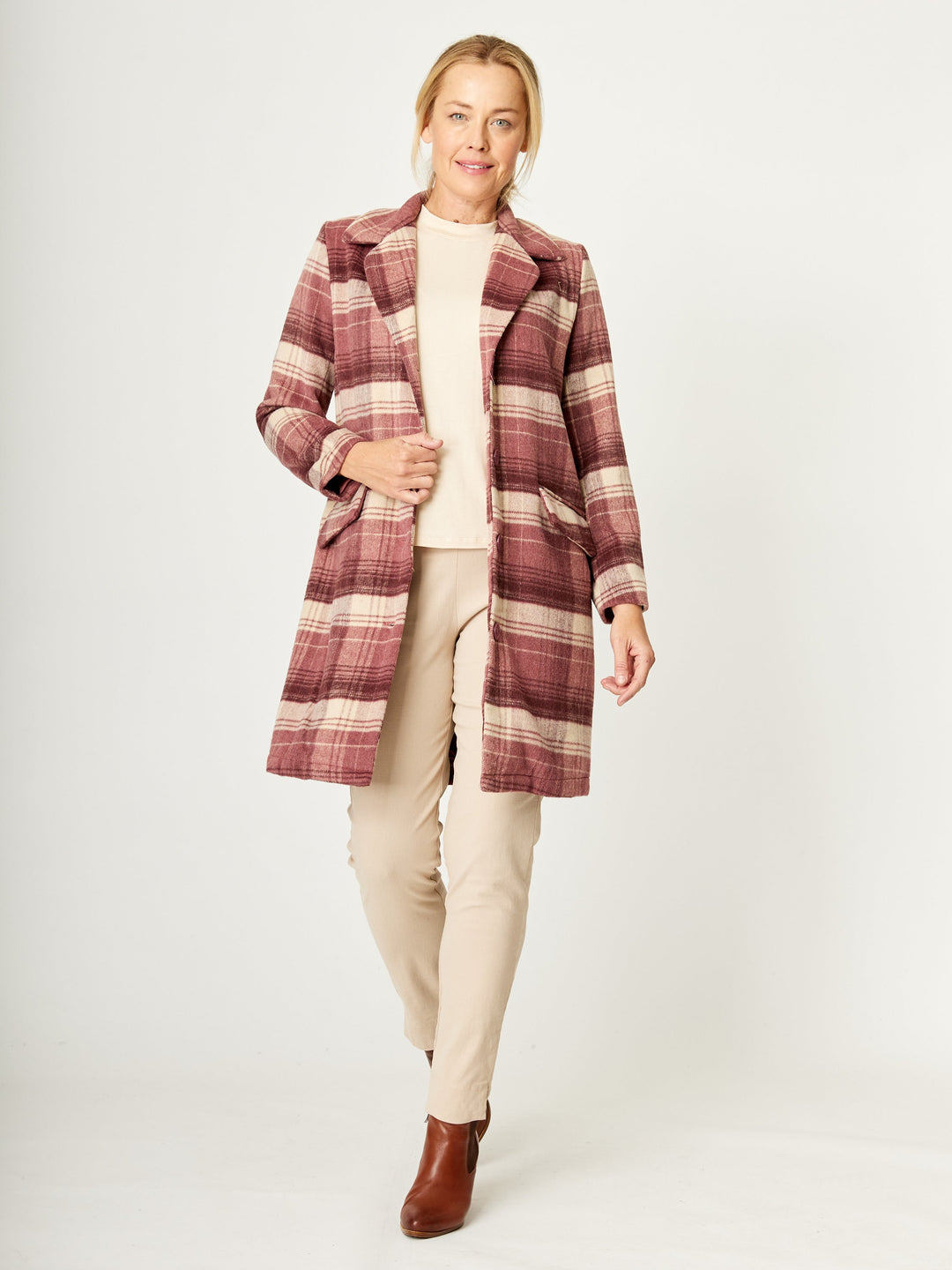 Check Coat - Pink/Beige - 32252