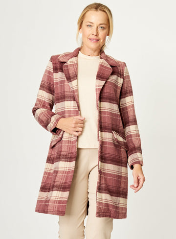 Check Coat - Pink/Beige - 32252 - 