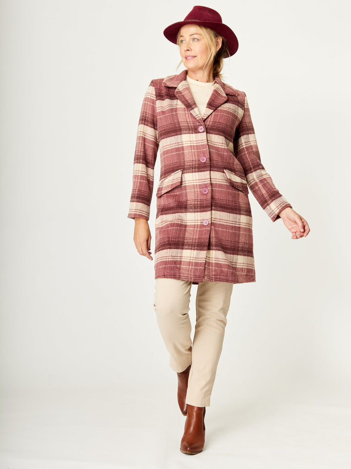 Check Coat - Pink/Beige - 32252