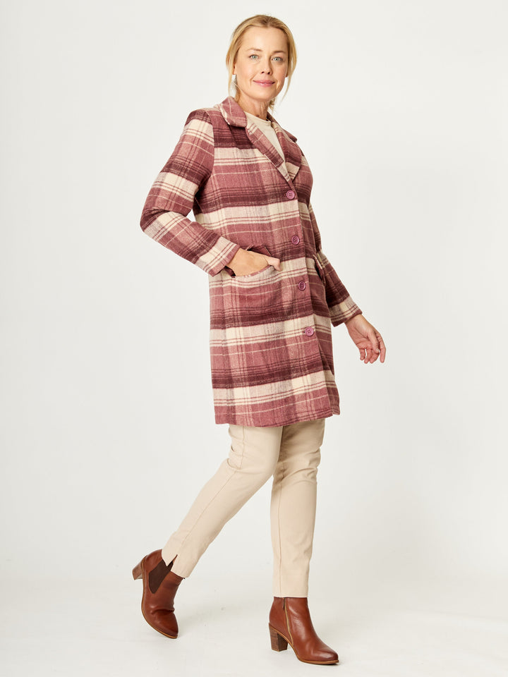 Check Coat - Pink/Beige - 32252