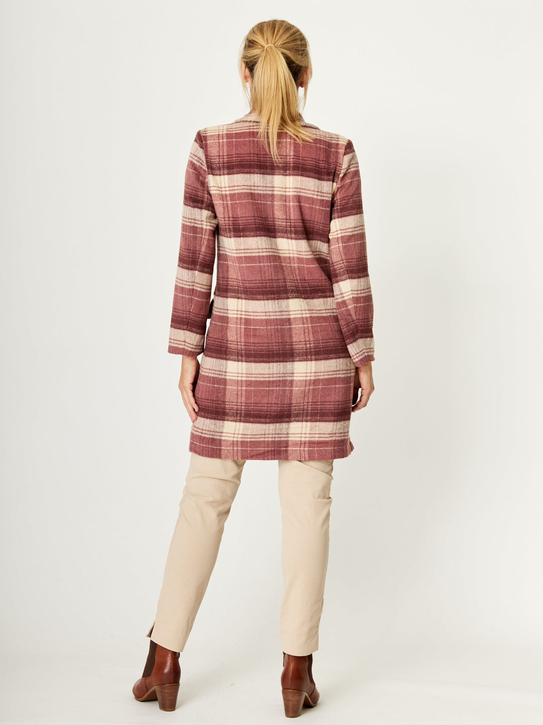 Check Coat - Pink/Beige - 32252