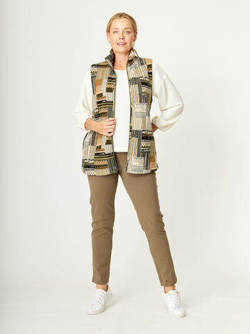 Printed Teddy Fleece Vest- Khaki- 32258 - 