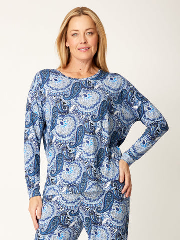 Chamois Print Jersey Top - Blue Paisley - 32267 - Cordelia St