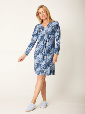 Chamois Print Night Dress - Blue Paisley - 32271 - Cordelia St