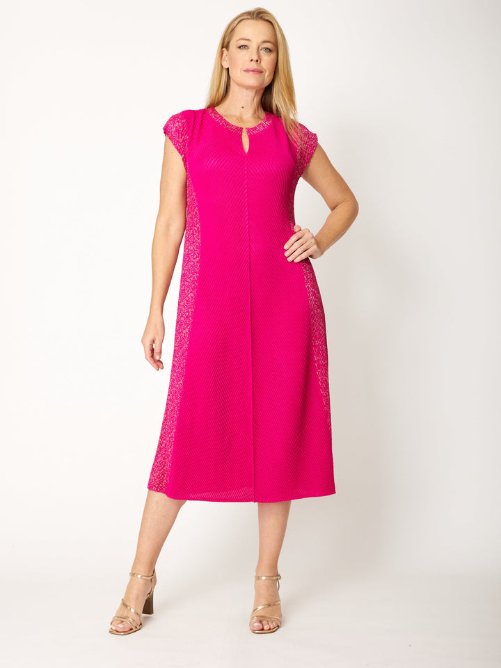Shimmer Pleat Dress - Hot Pink - 32286