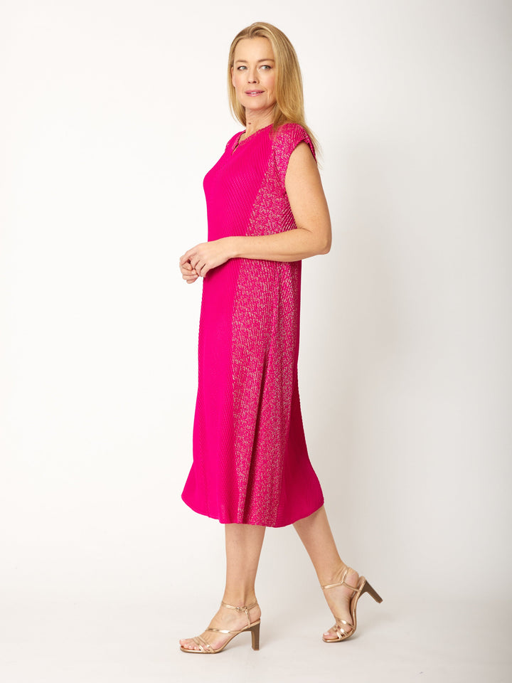 Shimmer Pleat Dress - Hot Pink - 32286