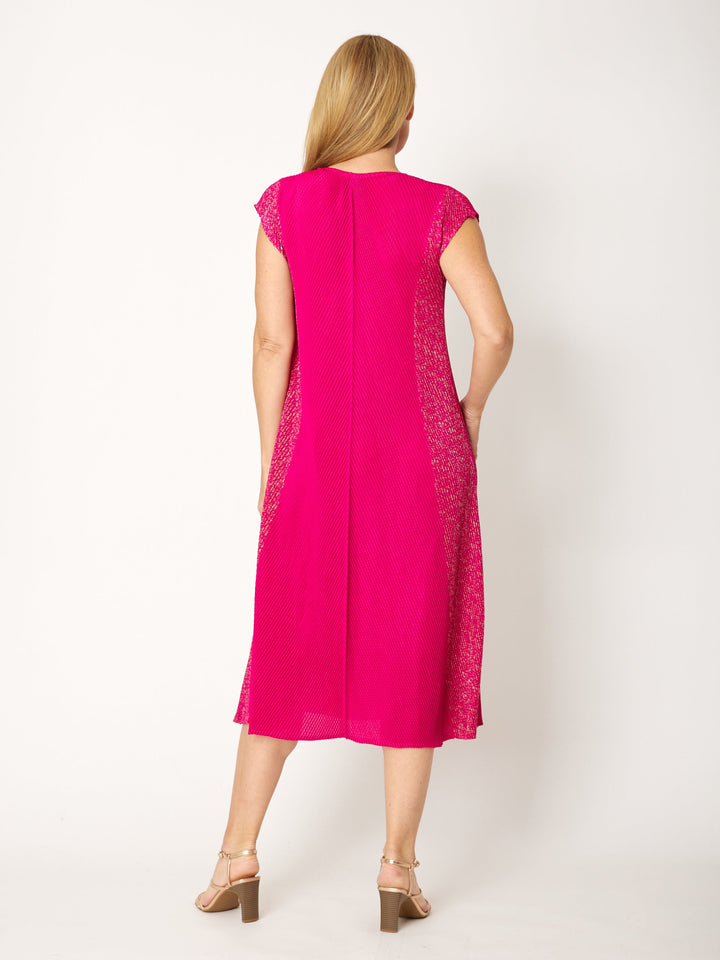 Shimmer Pleat Dress - Hot Pink - 32286