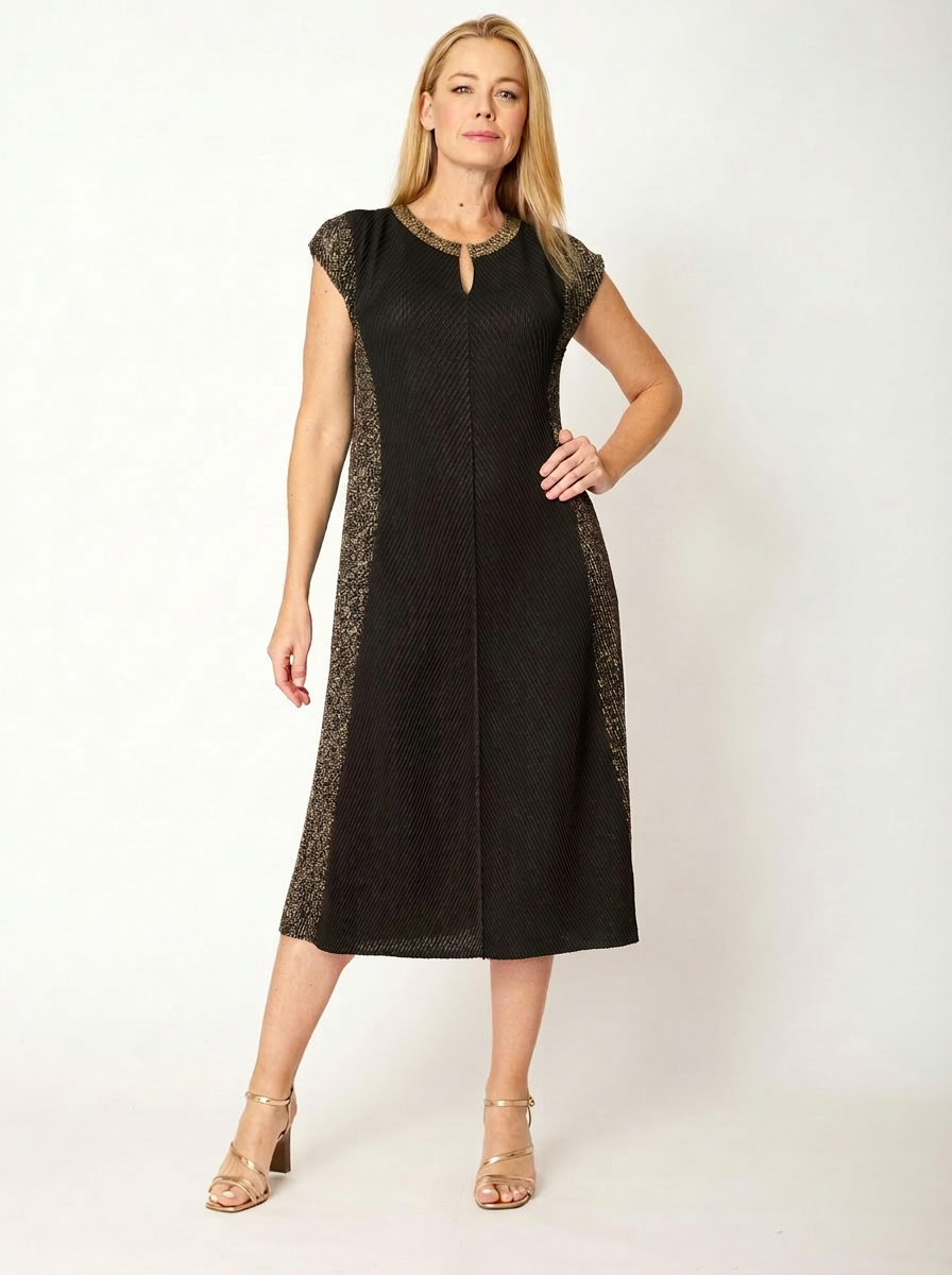 Shimmer Pleat Dress - Black - 32286