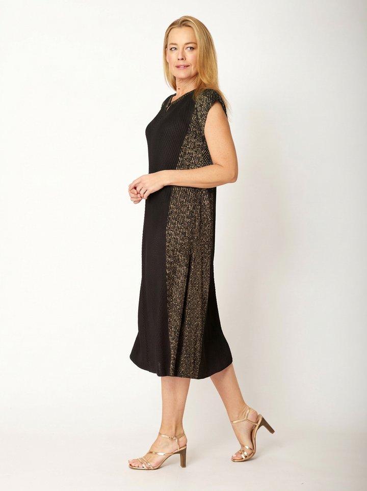 Shimmer Pleat Dress - Black - 32286