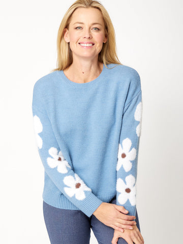 Floral sleeve Pullover- Blue - 32300 - Cordelia St
