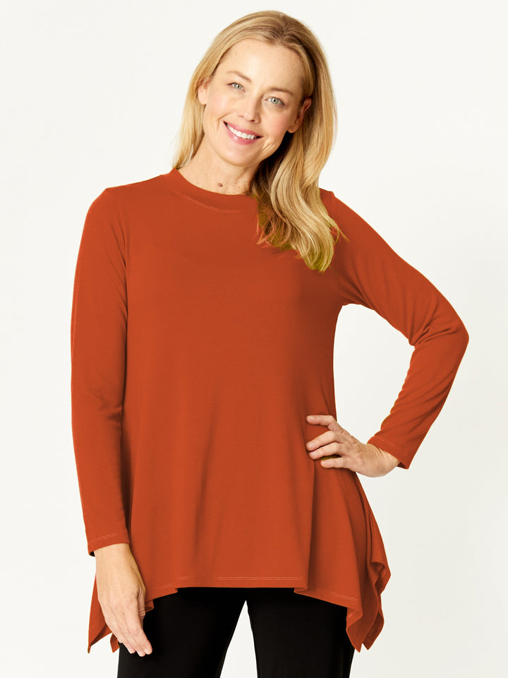 Andrea Hi Neck Swing Top - Rust - 32316