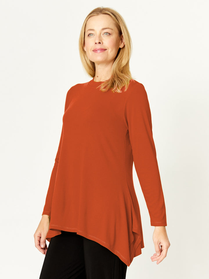 Andrea Hi Neck Swing Top - Rust - 32316