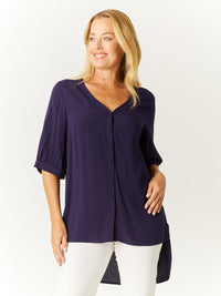 V Button Shirt- Navy -32430
