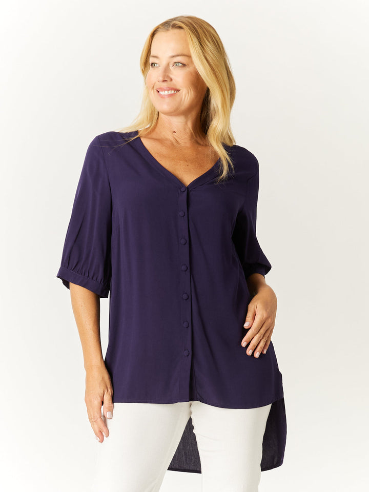 V Button Shirt- Navy -32430