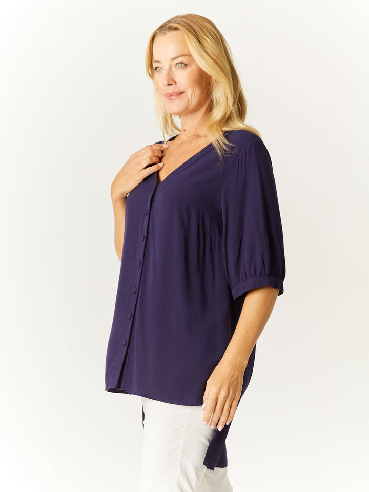 V Button Shirt- Navy -32430