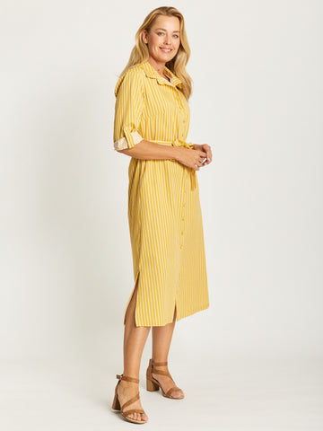 Lemon Stripes Shirt Dress- Lemon- 32480 - 