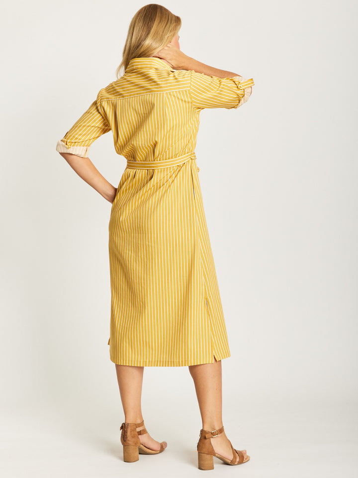 Lemon Stripes Shirt Dress- Lemon- 32480
