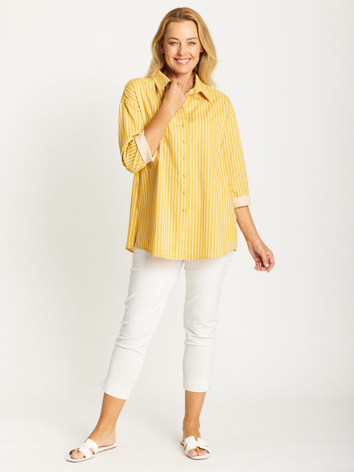 Lemon Stripes Tunic Shirt- Lemon- 32481