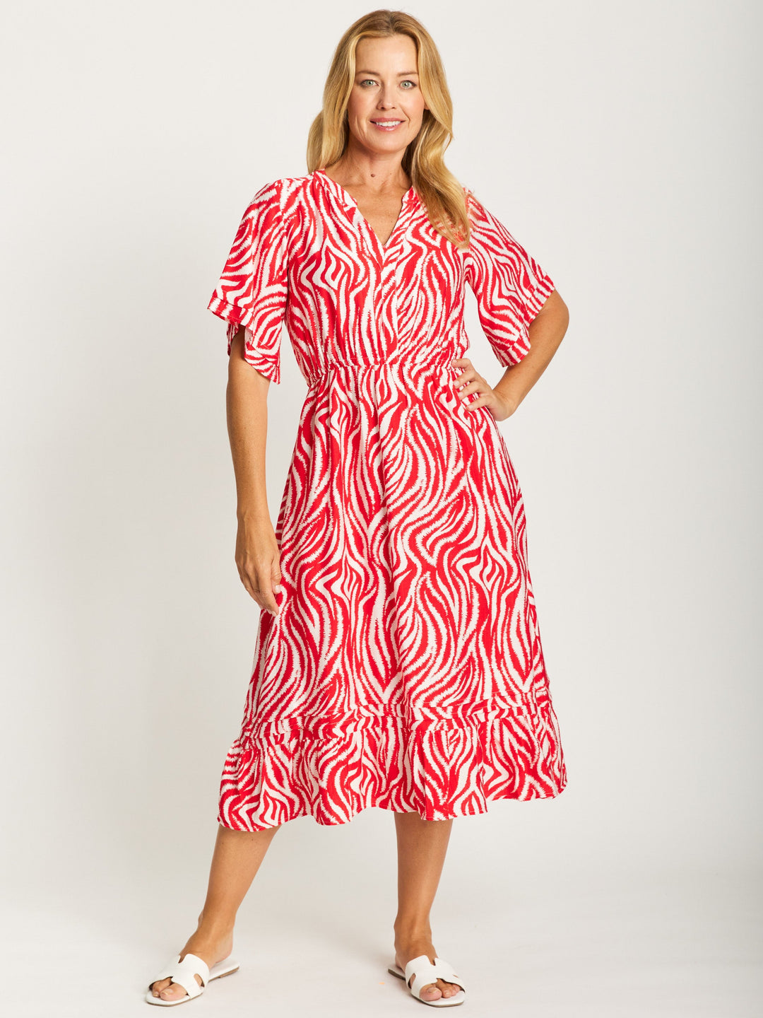 Zebra Mono Dress - Red - 32489