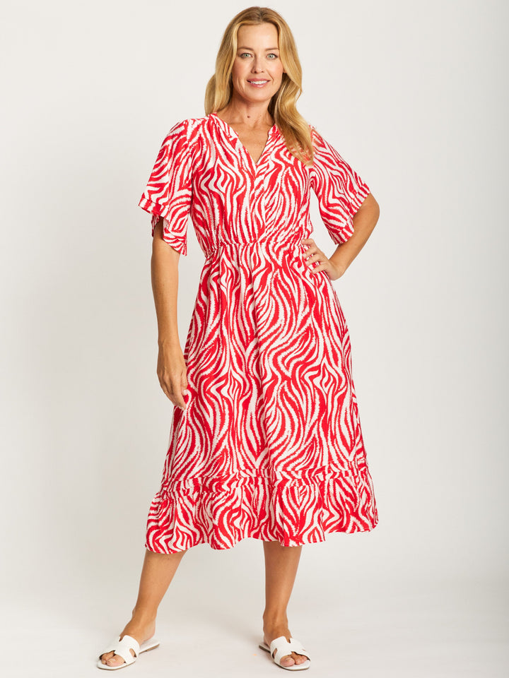 Zebra Mono Dress - Red - 32489