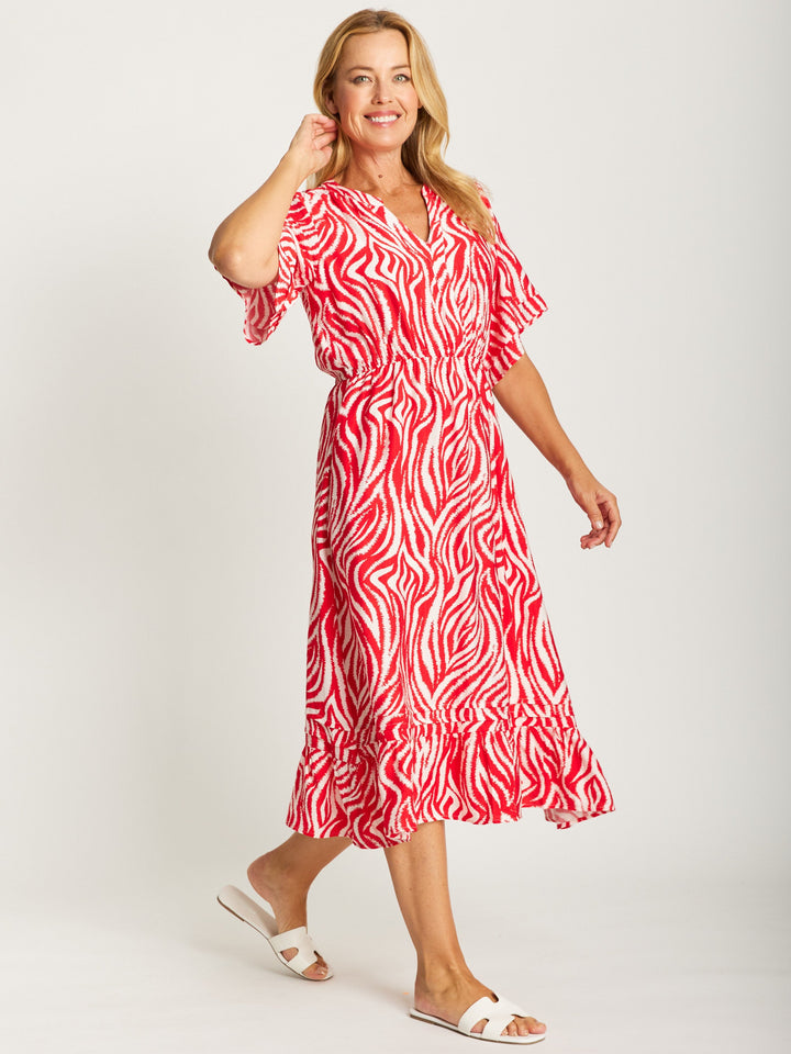 Zebra Mono Dress - Red - 32489