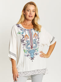 Kazbah Tunic - White Print - 32494