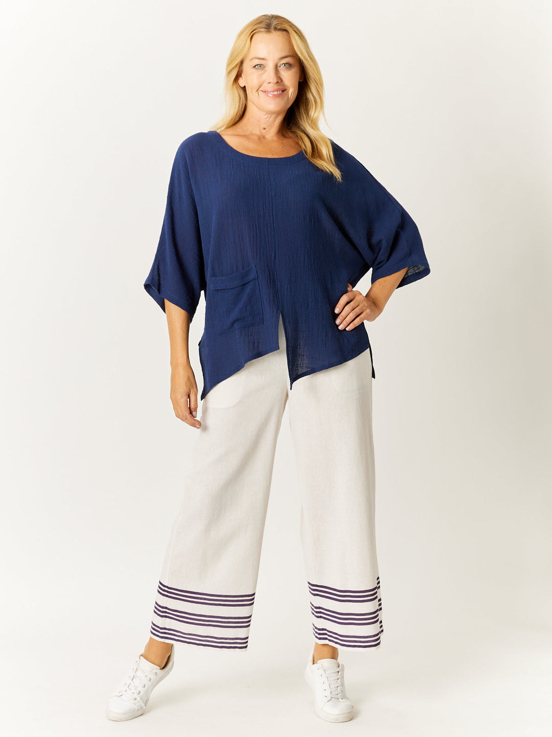 Pocket Oversized Top- Navy- 32587