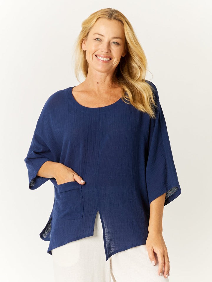 Pocket Oversized Top- Navy- 32587