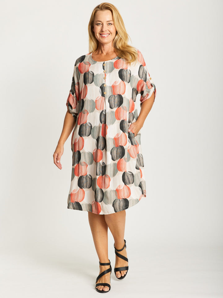 Button Invert Dress - Rust Print- 32505