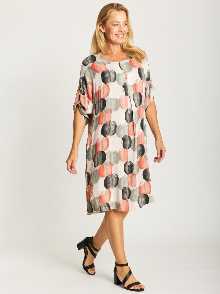 Button Invert Dress - Rust Print- 32505
