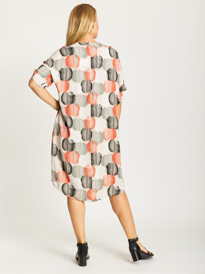 Button Invert Dress - Rust Print- 32505