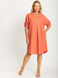 Invert Cotton Linen Blend Dress - Rust -32507