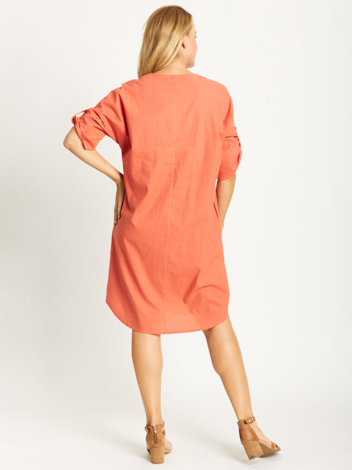 Invert Cotton Linen Blend Dress - Rust -32507