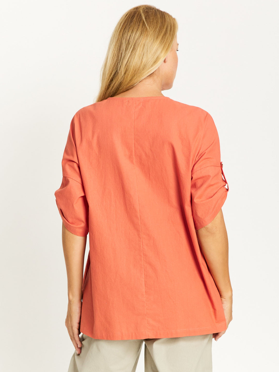 Button Invert Cotton Linen Top - Rust -32508