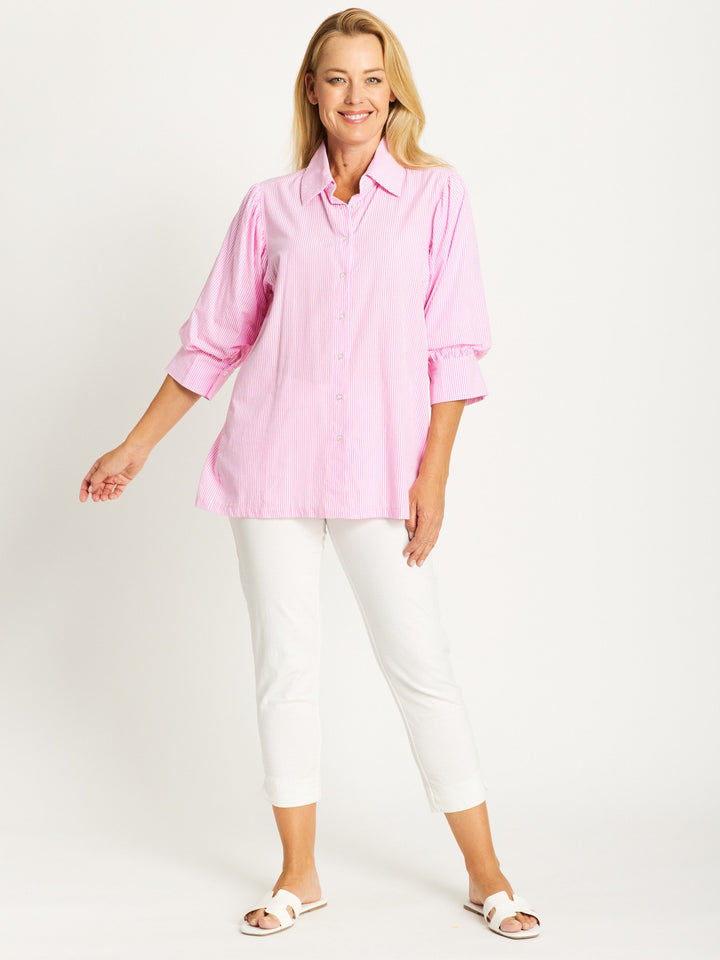 Puff Tunic Stripe shirt - Pink/White -32526