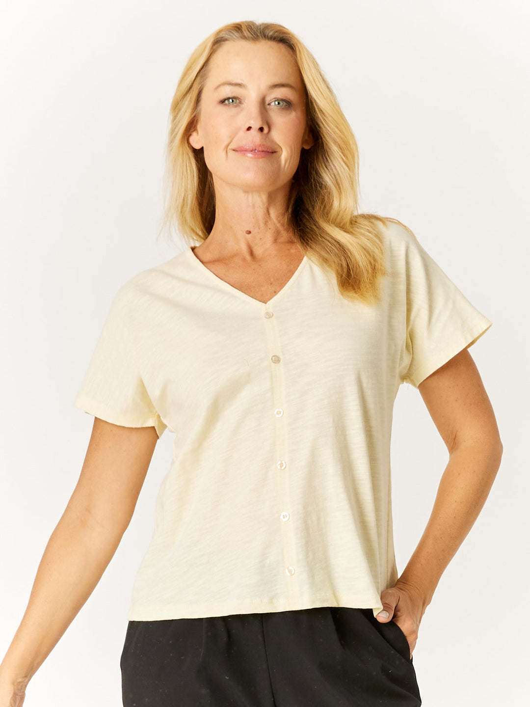 Button Cotton Slub Tee - Oatmeal -32532