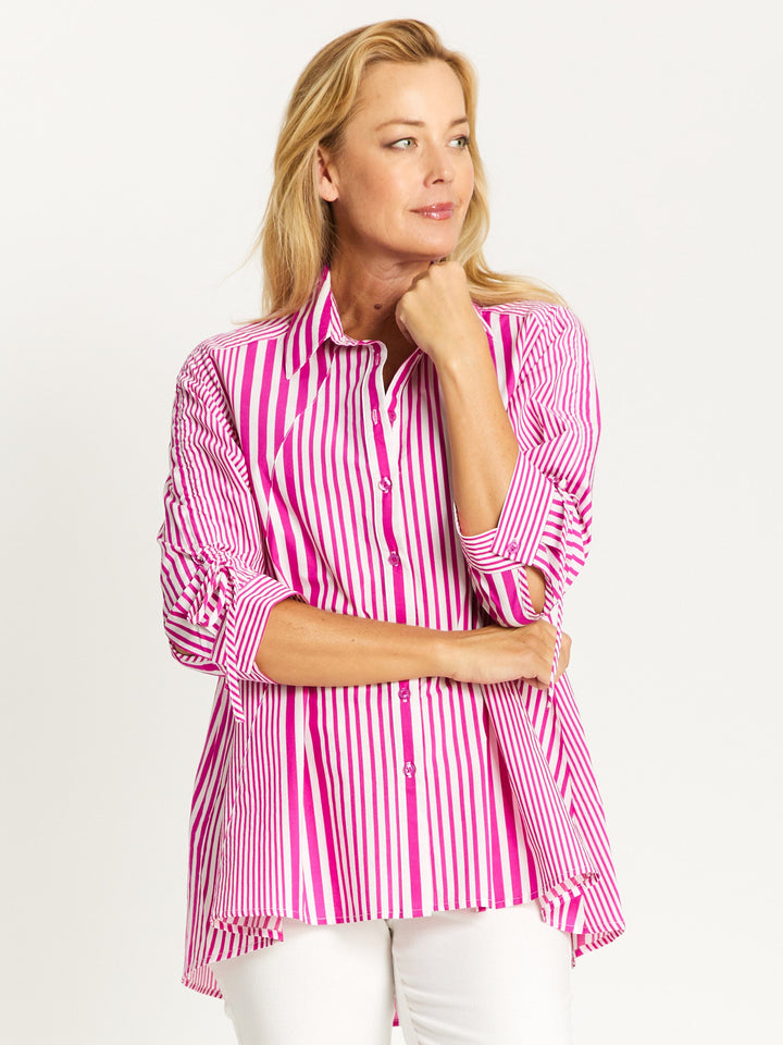 Swing Tunic Shirt - Pink/White - 32529